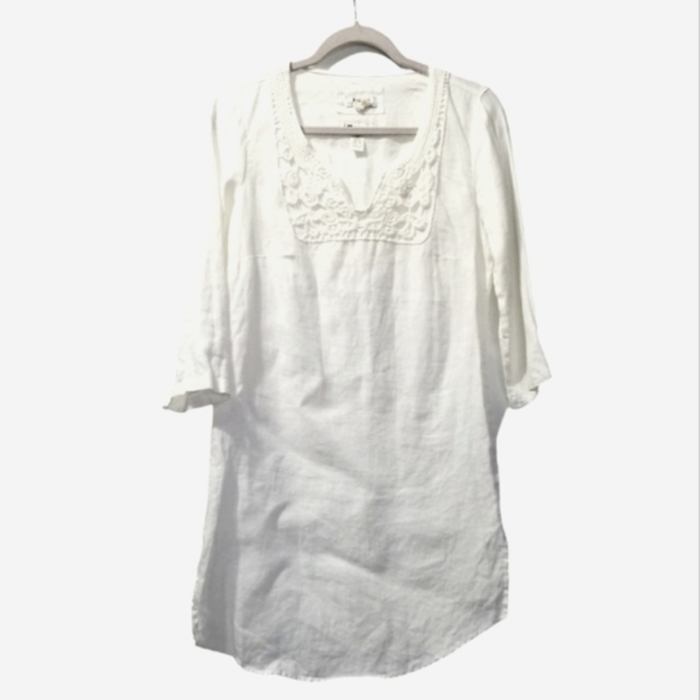 Malvin Germany Women S 8 Linen Blouse‎ Long Tunic 3/4 Sleeve V-Neck